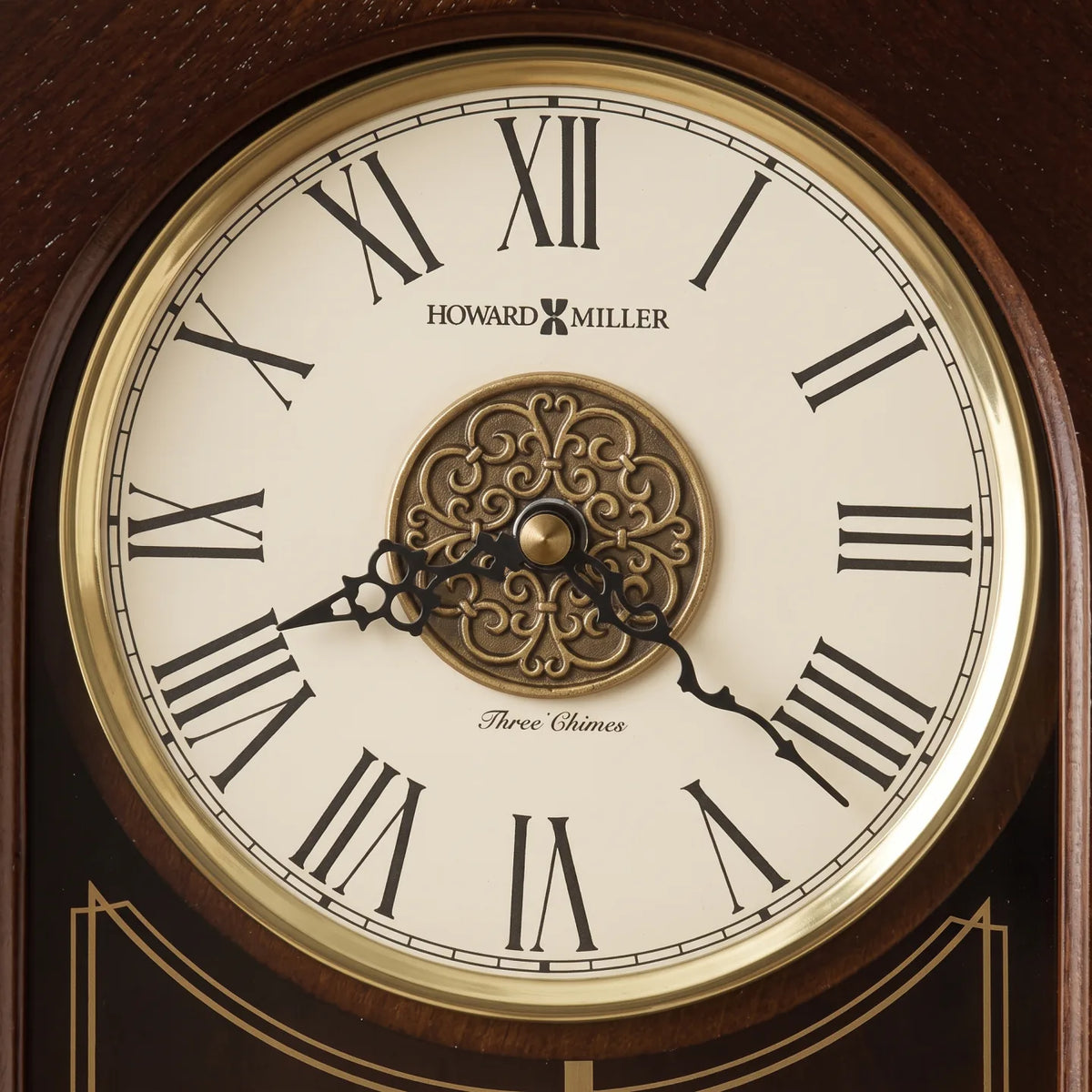 Howard Miller Stafford Mantel Clock, close-up of the dial and finish detail