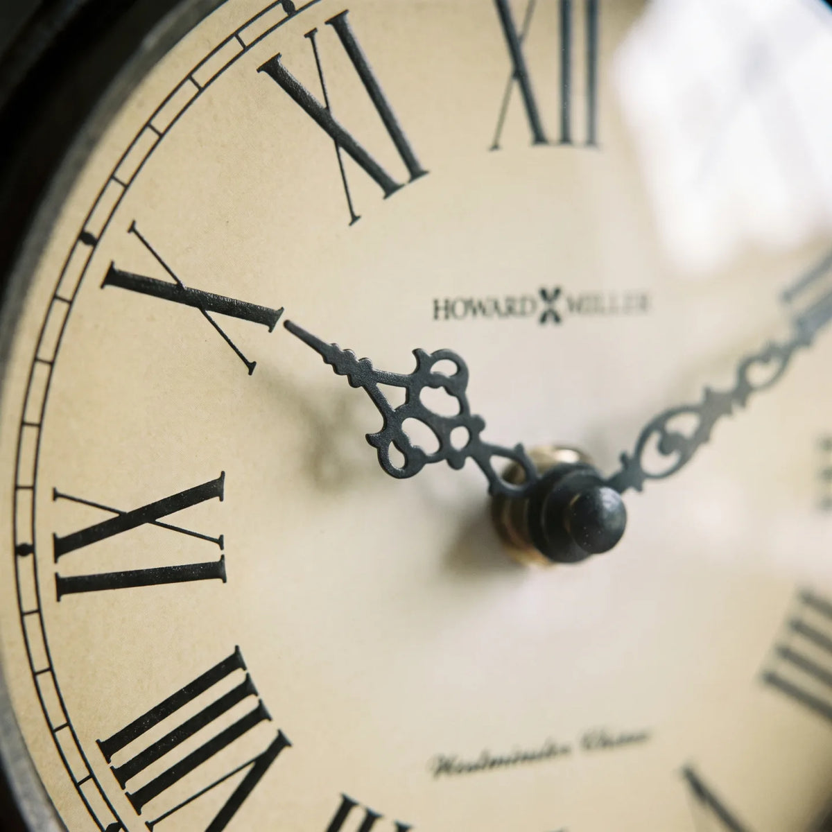 Howard Miller Adelaide Mantel Clock, macro close-up of the hands and dial