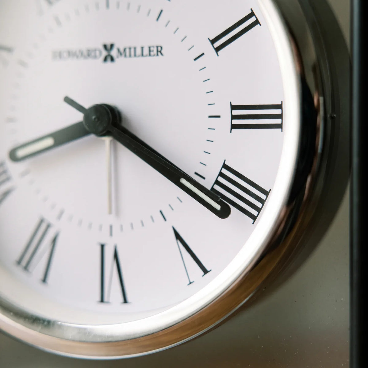 Howard Miller Cambridge Tabletop Clock, macro close-up of the hands and dial