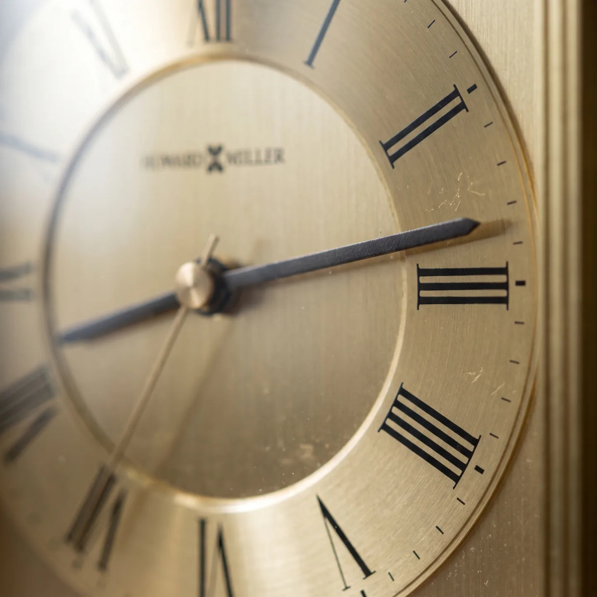 Howard Miller Carlton Tabletop Clock, macro close-up of the hands and dial