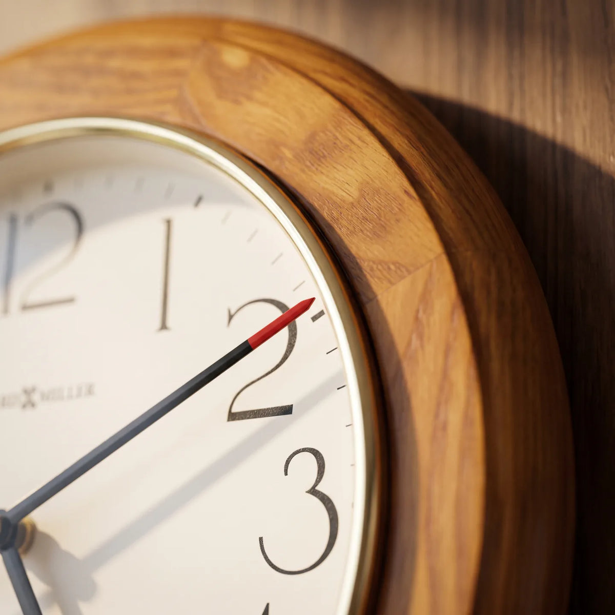 Howard Miller Grantwood Wall Clock, macro close-up of the hands and dial