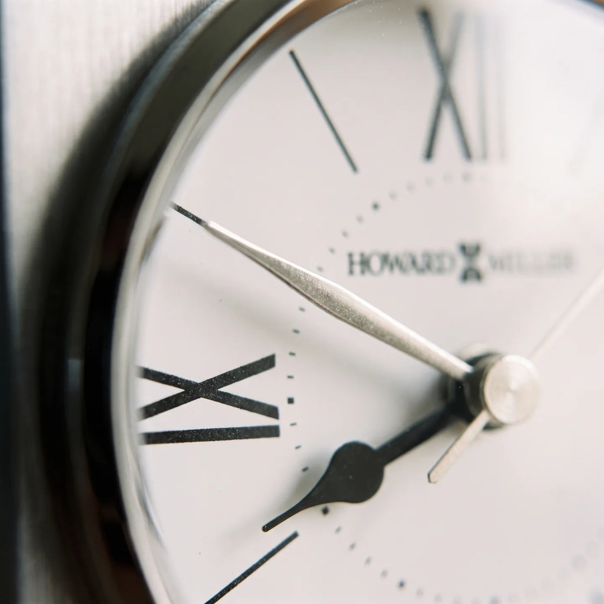 Howard Miller Lincoln Tabletop Clock, macro close-up of the hands and dial