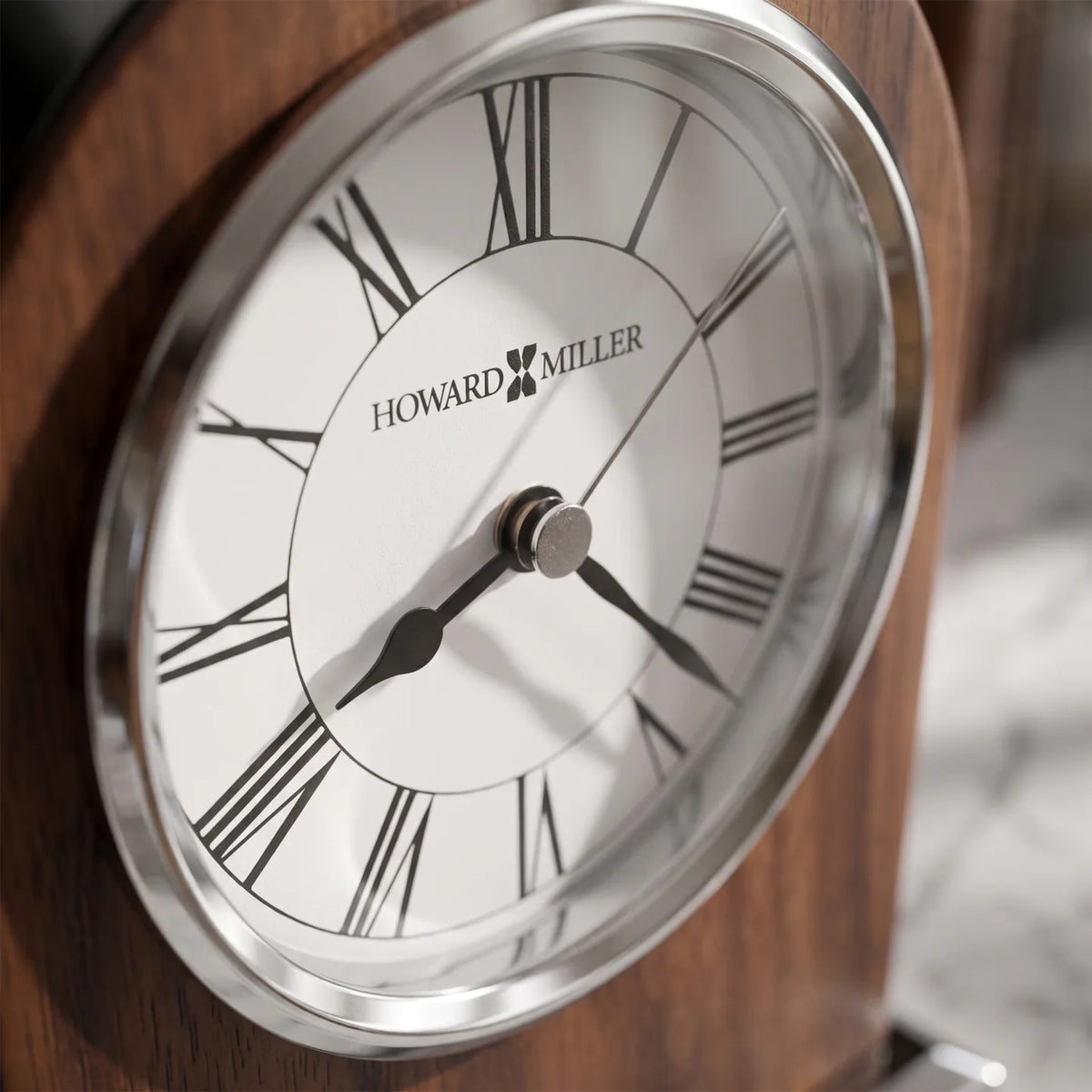 Howard Miller Palermo Tabletop Clock, macro close-up of the hands and dial