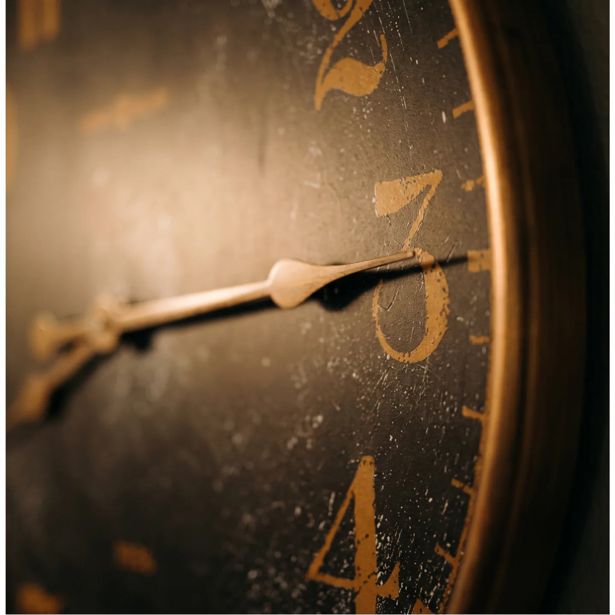Howard Miller Union Depot Gallery Wall Clock, macro close-up of the hands and dial