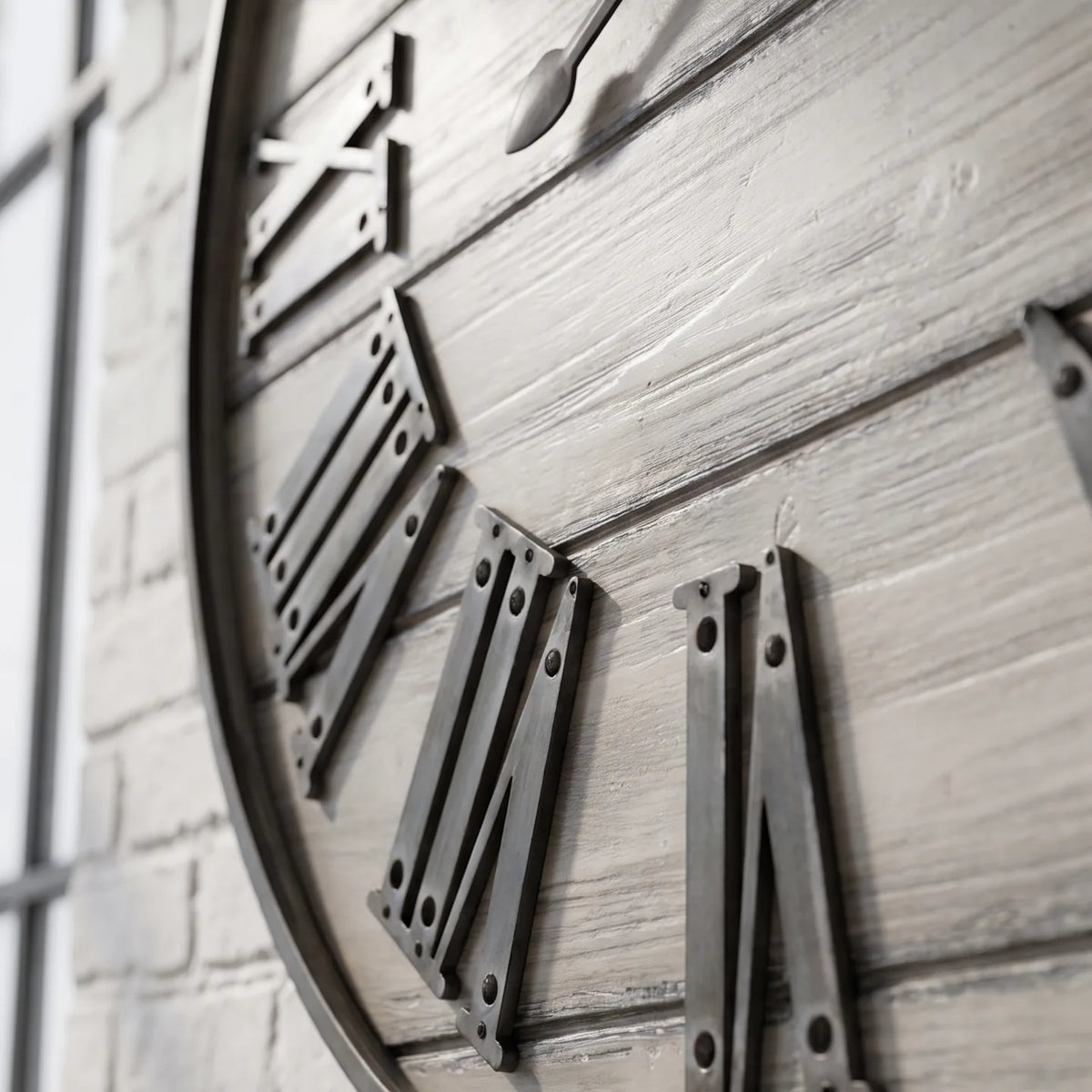 Howard Miller West Grove Gallery Wall Clock, macro close-up of the hands and dial