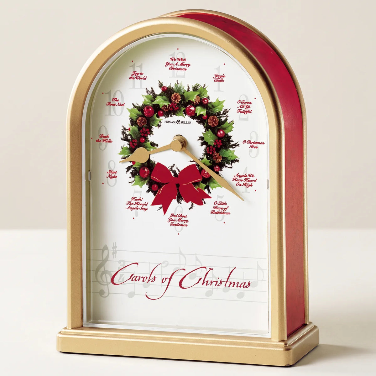 Howard Miller Carols Of Christmas II Tabletop Clock, 8-inch, front view on a plain white background