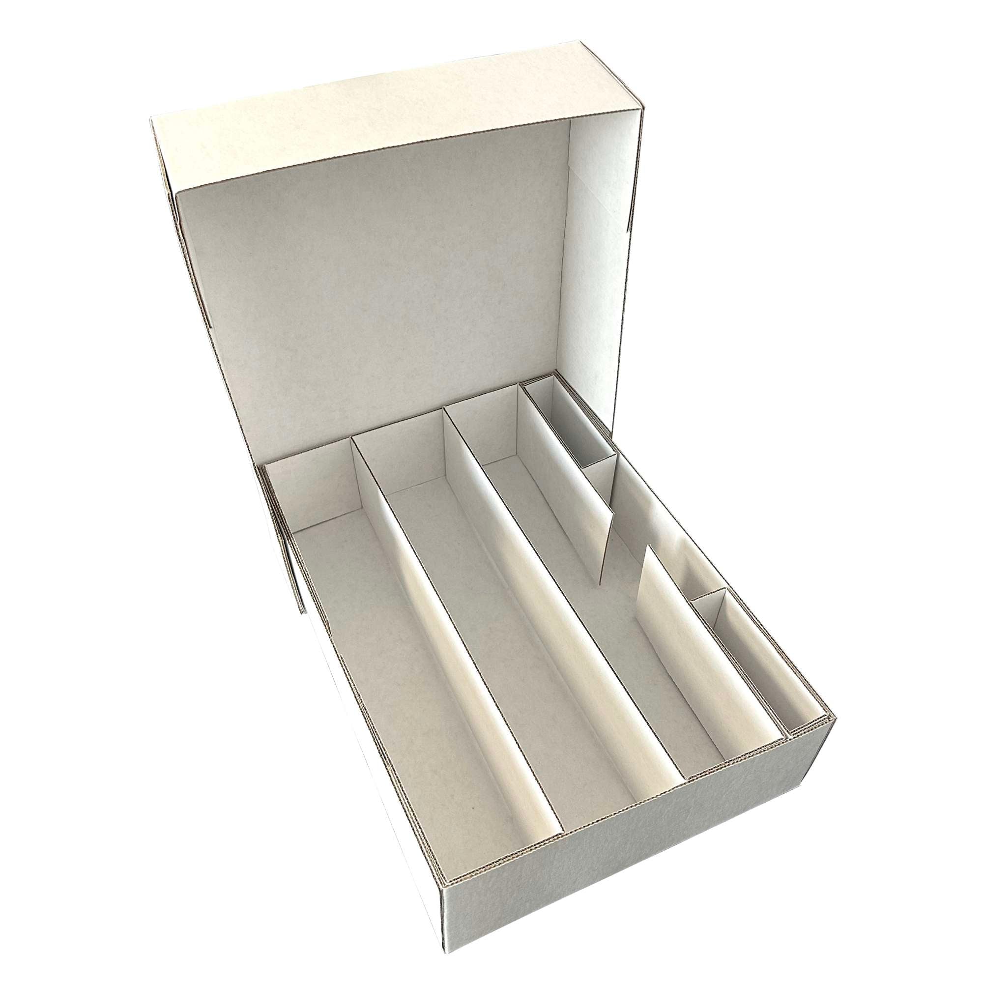 Open storage box with dividers