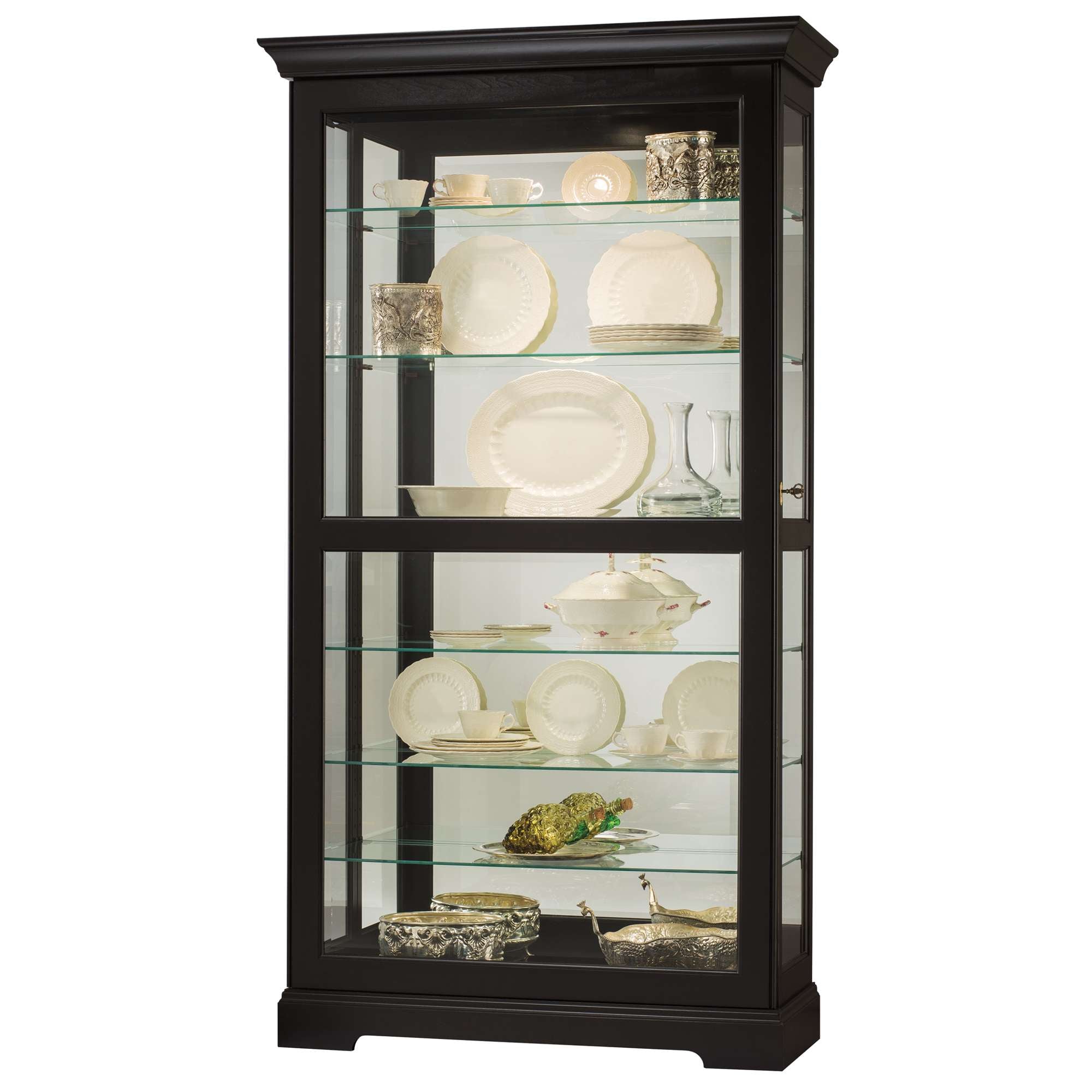 Display cabinet showcasing elegant dishware and decorative items