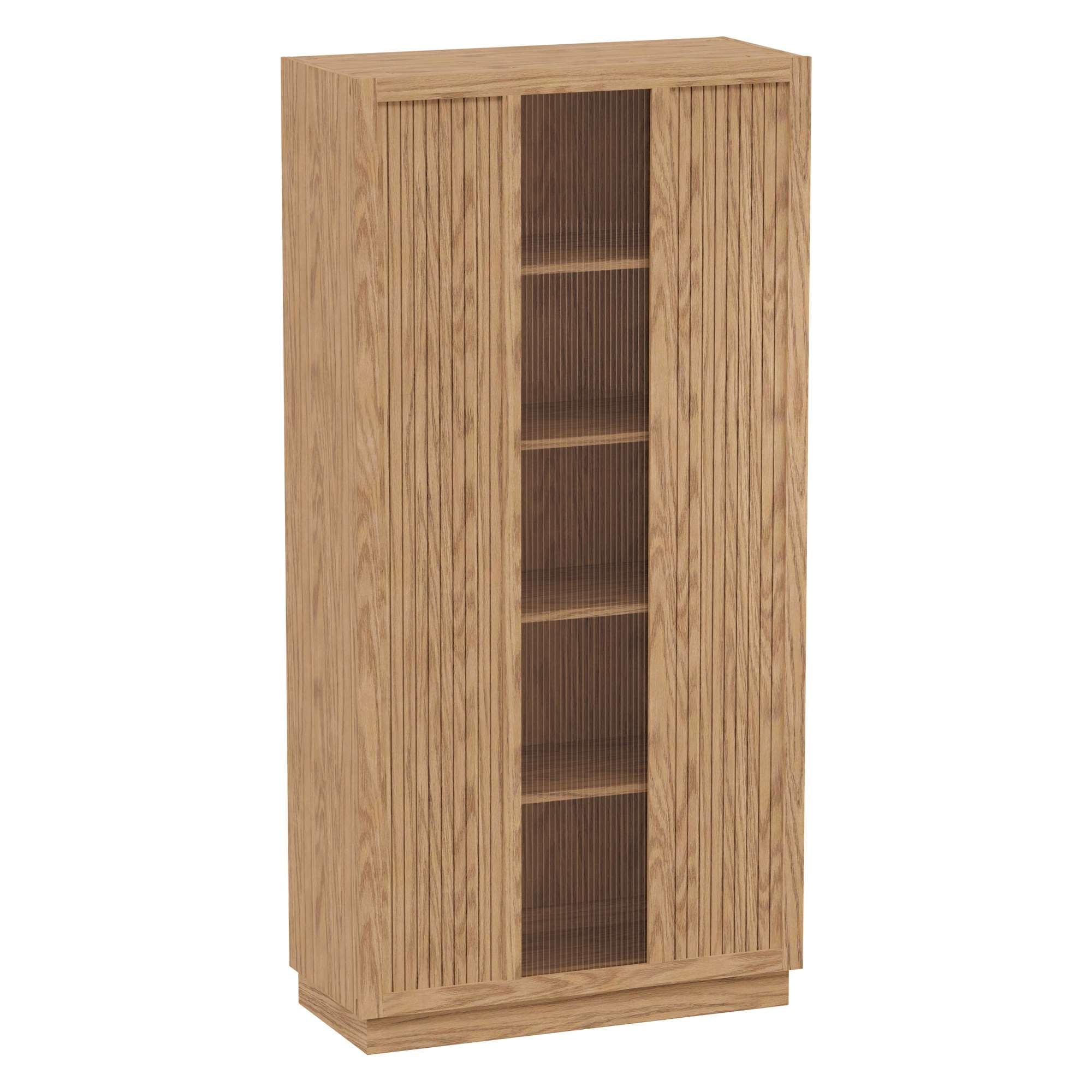 Wooden storage cabinet with two doors and four shelves