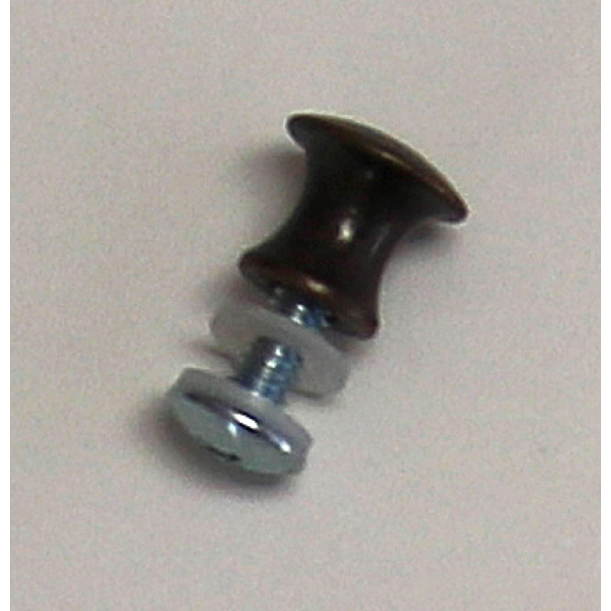 A close-up of a metal screw with a decorative brown knob at the top.