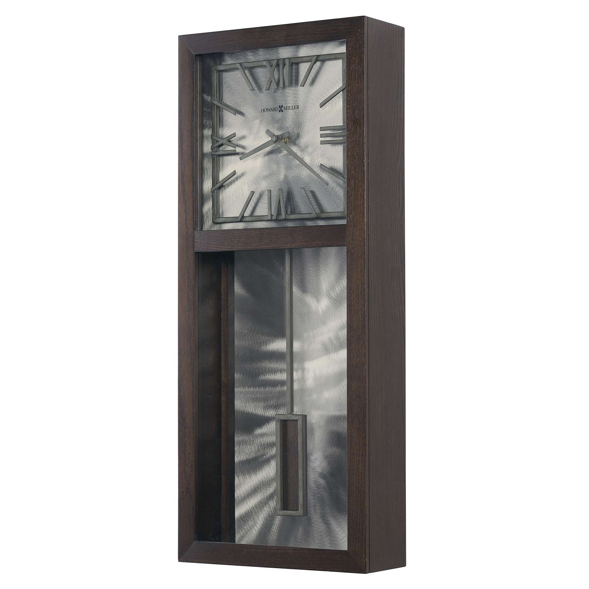 Modern wall clock with a rectangular wooden frame and clear glass face