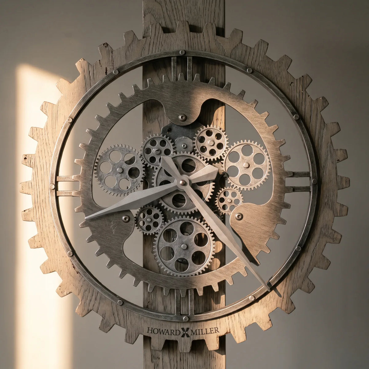 Howard Miller Riella Grandfather Clock, close-up of the dial and finish detail