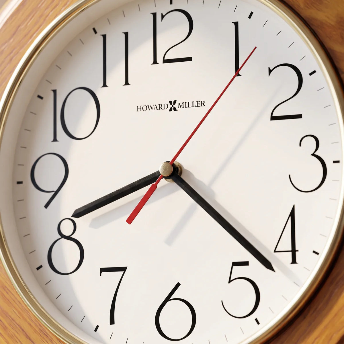 Howard Miller Grantwood Wall Clock, close-up of the dial and finish detail