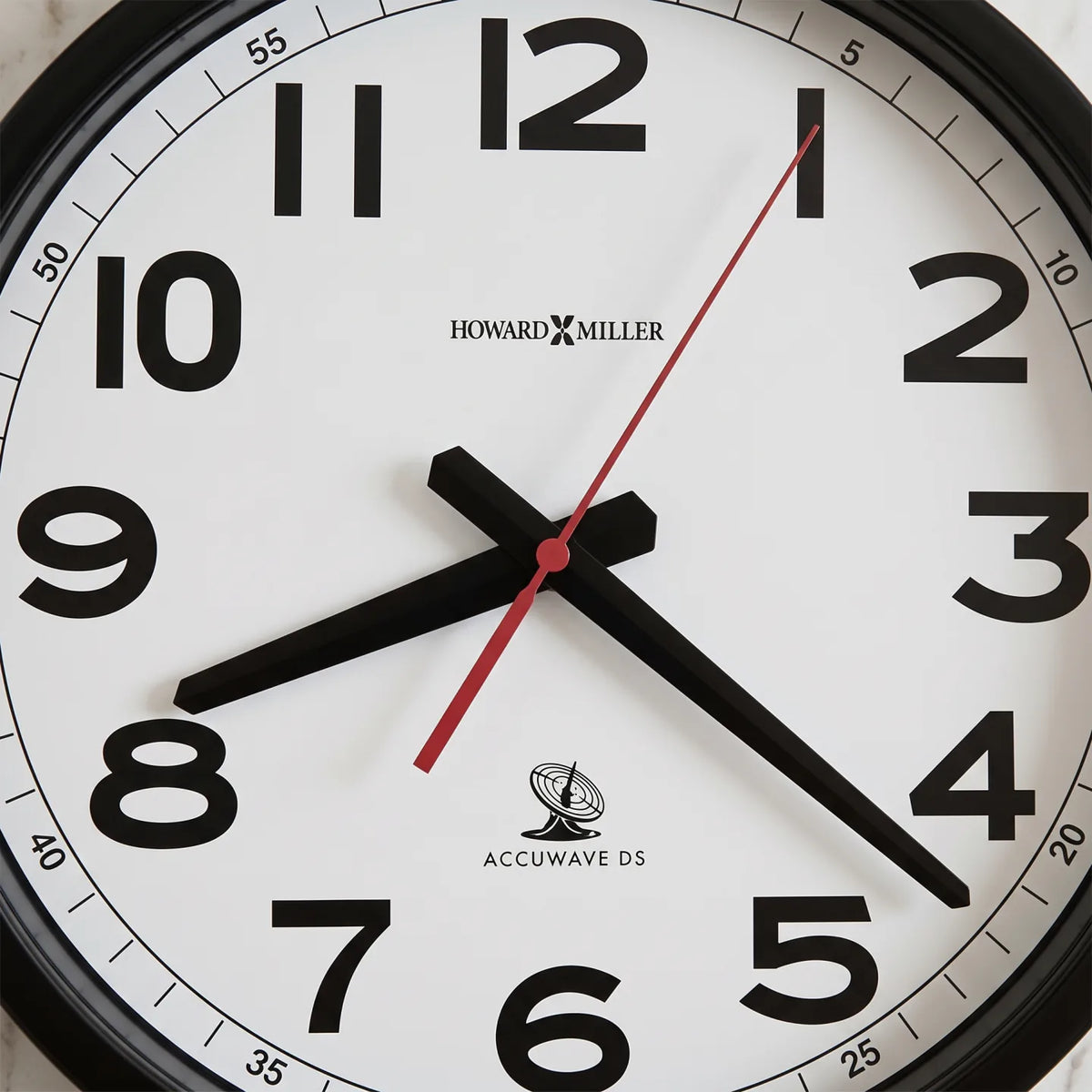 Howard Miller Accuwave II Wall Clock, close-up of the dial and finish detail