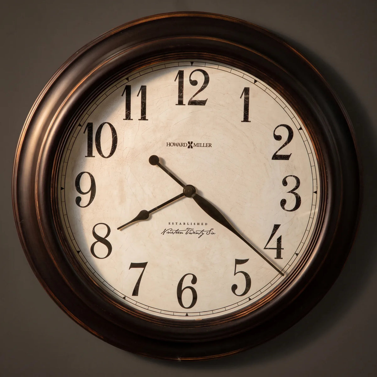 Howard Miller Ashby Wall Clock, close-up of the dial and finish detail