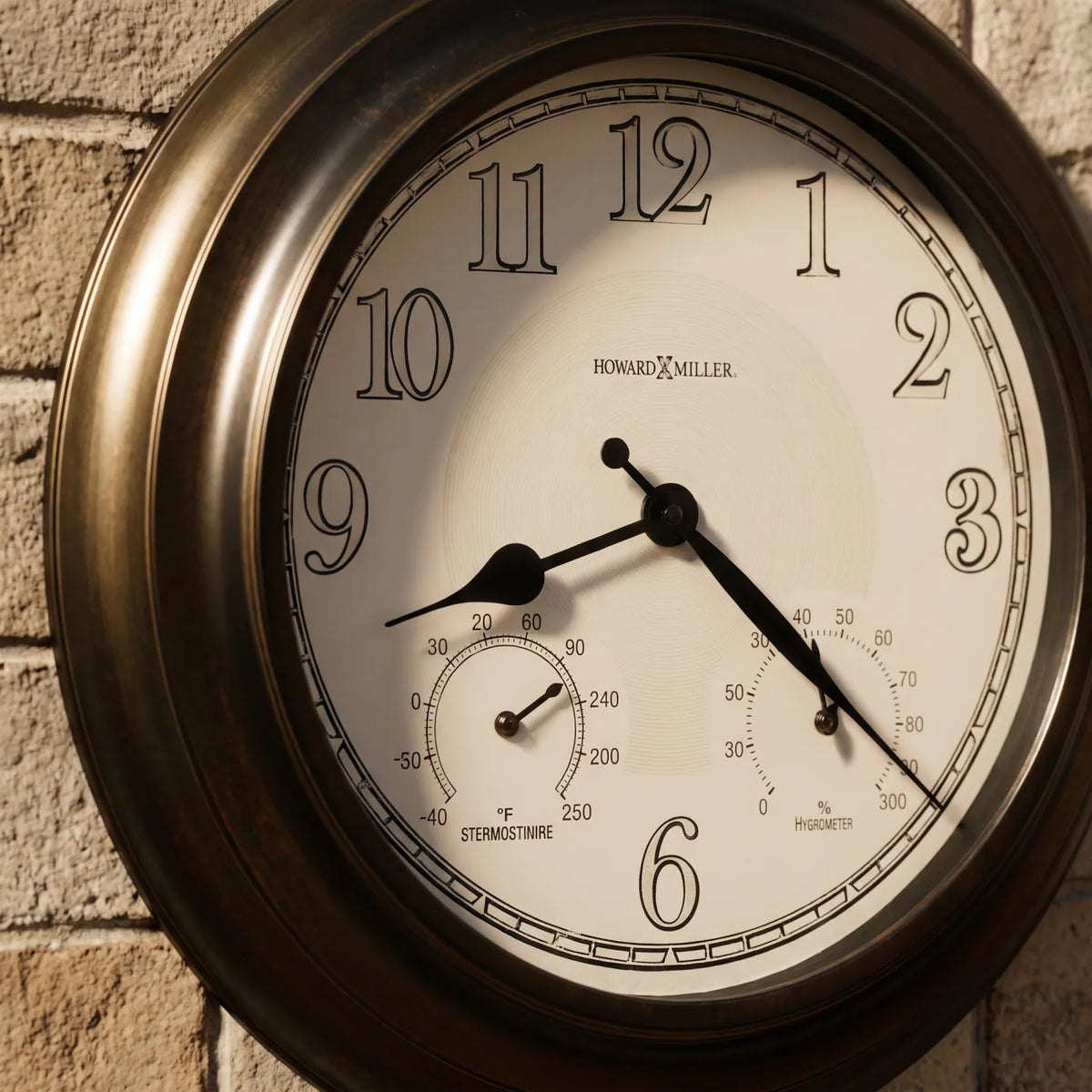Howard Miller Briar Outdoor Wall Clock, close-up of the dial and finish detail