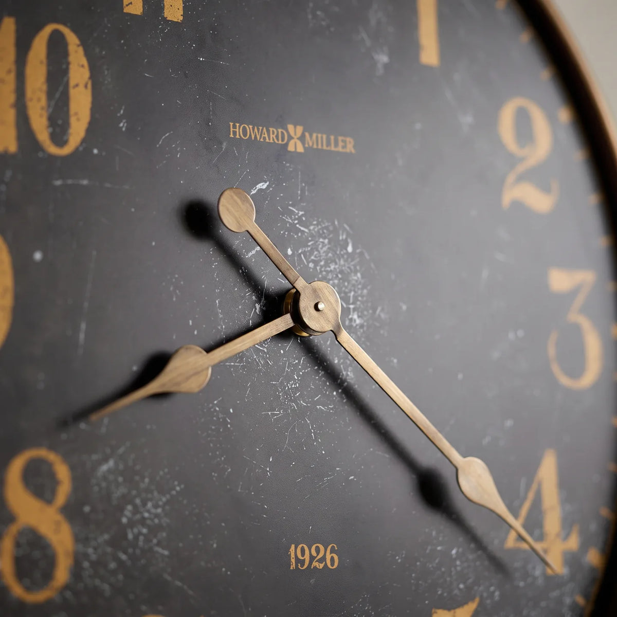 Howard Miller Union Depot Gallery Wall Clock, close-up of the dial and finish detail