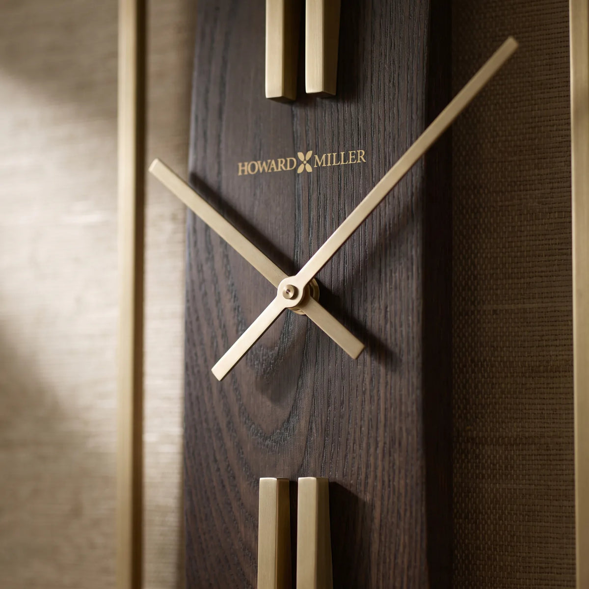 Howard Miller Harwood II Wall Clock, close-up of the dial and finish detail