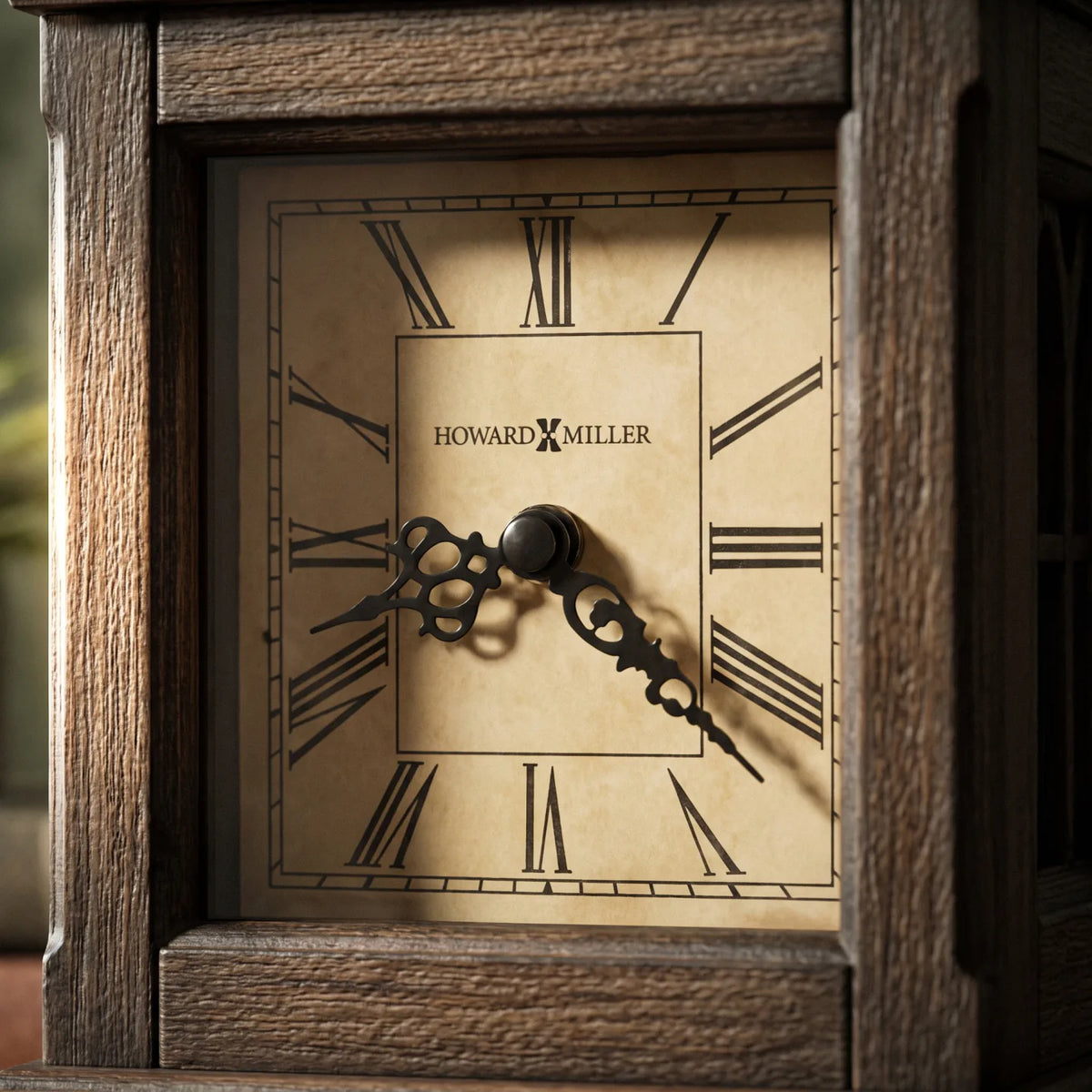 Howard Miller Talia Mantel Clock, close-up of the dial and finish detail