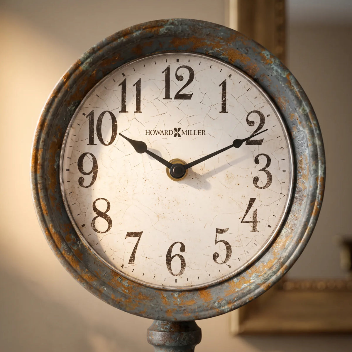 Howard Miller Ardie Mantel Clock, close-up of the dial and finish detail