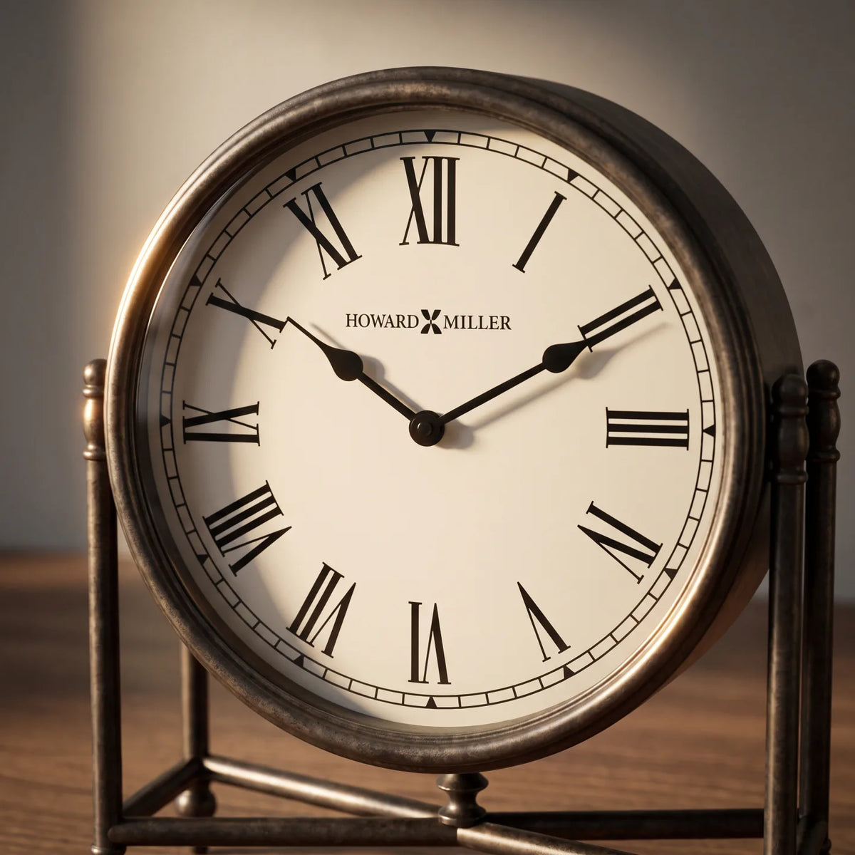 Howard Miller Childress Mantel Clock, close-up of the dial and finish detail