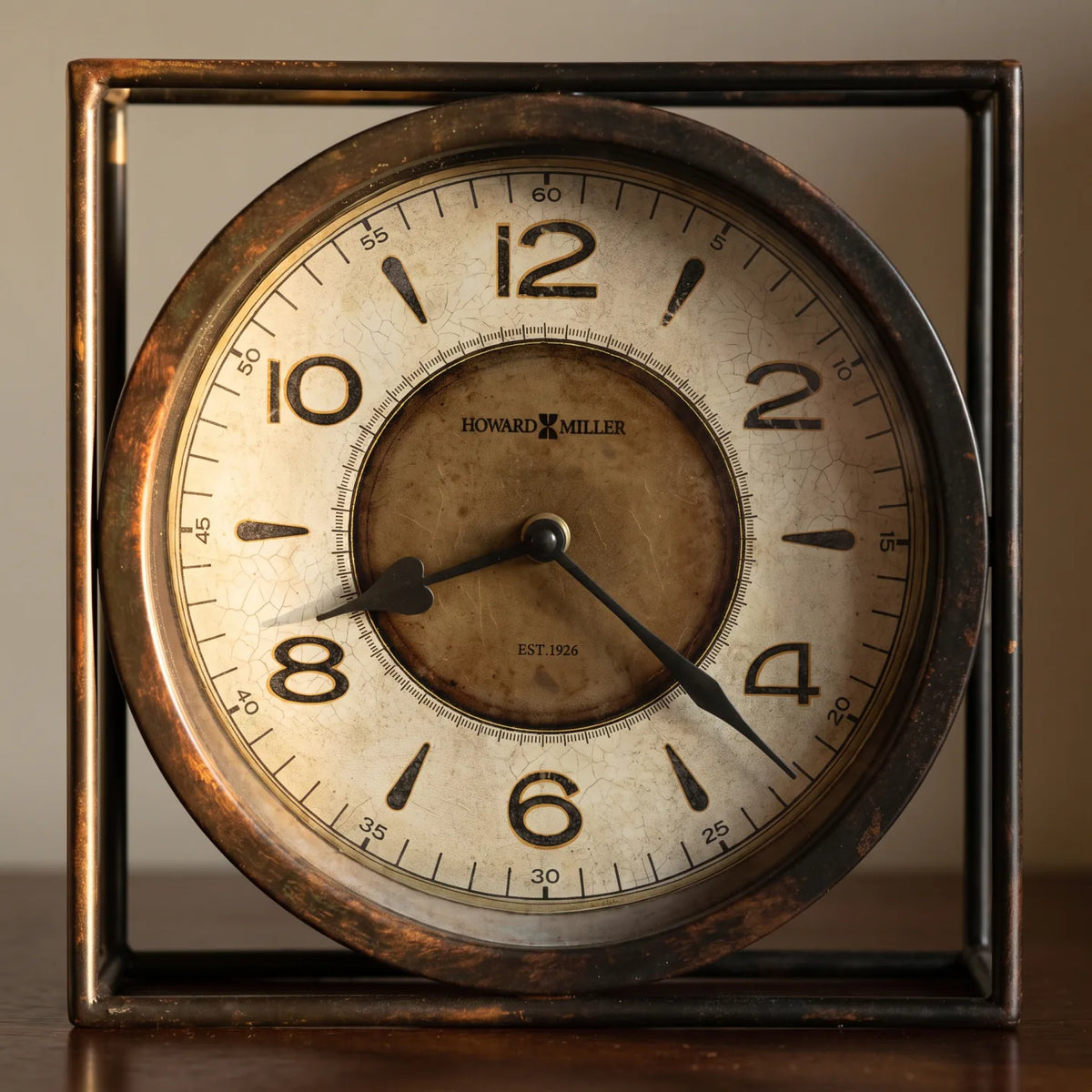Howard Miller Kayden Mantel Clock, close-up of the dial and finish detail