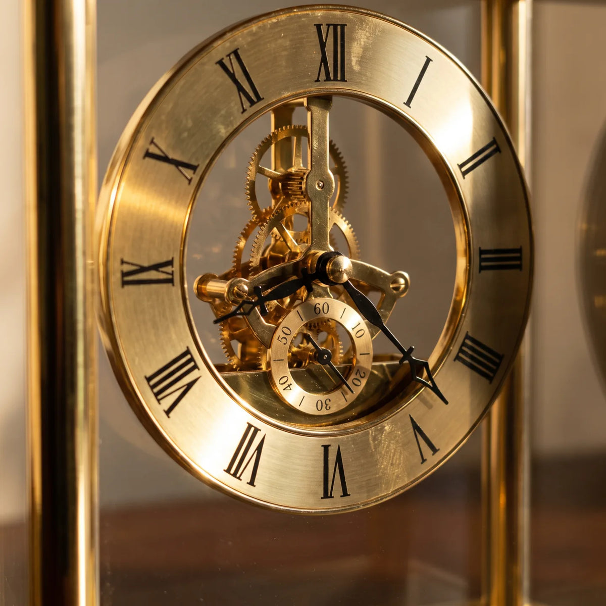 Howard Miller Fairview Tabletop Clock, close-up of the dial and finish detail