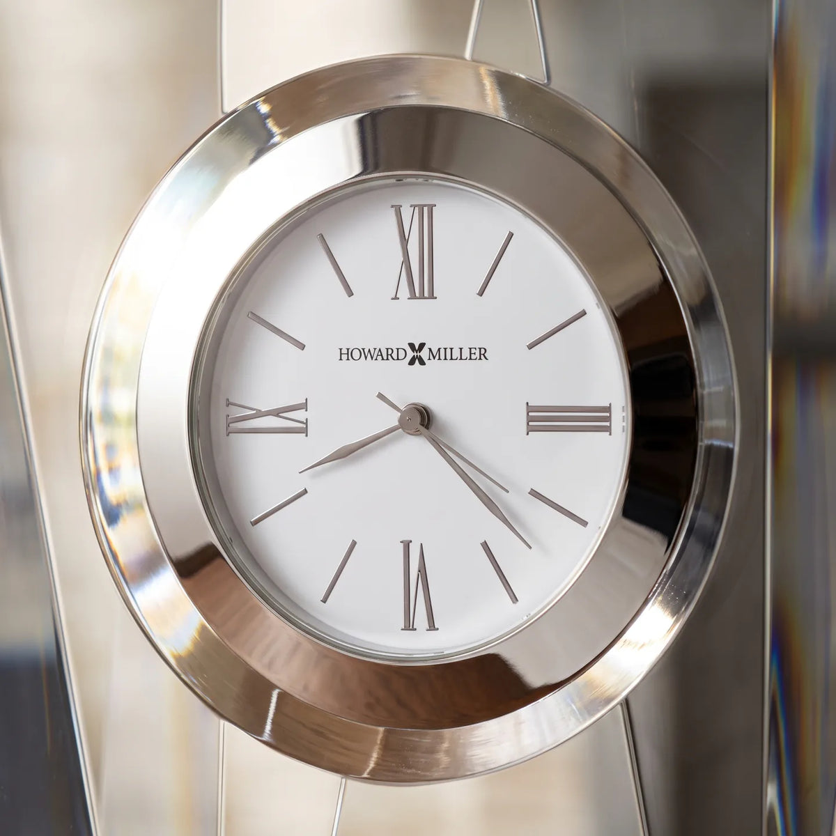 Howard Miller Quest Tabletop Clock, close-up of the dial and finish detail