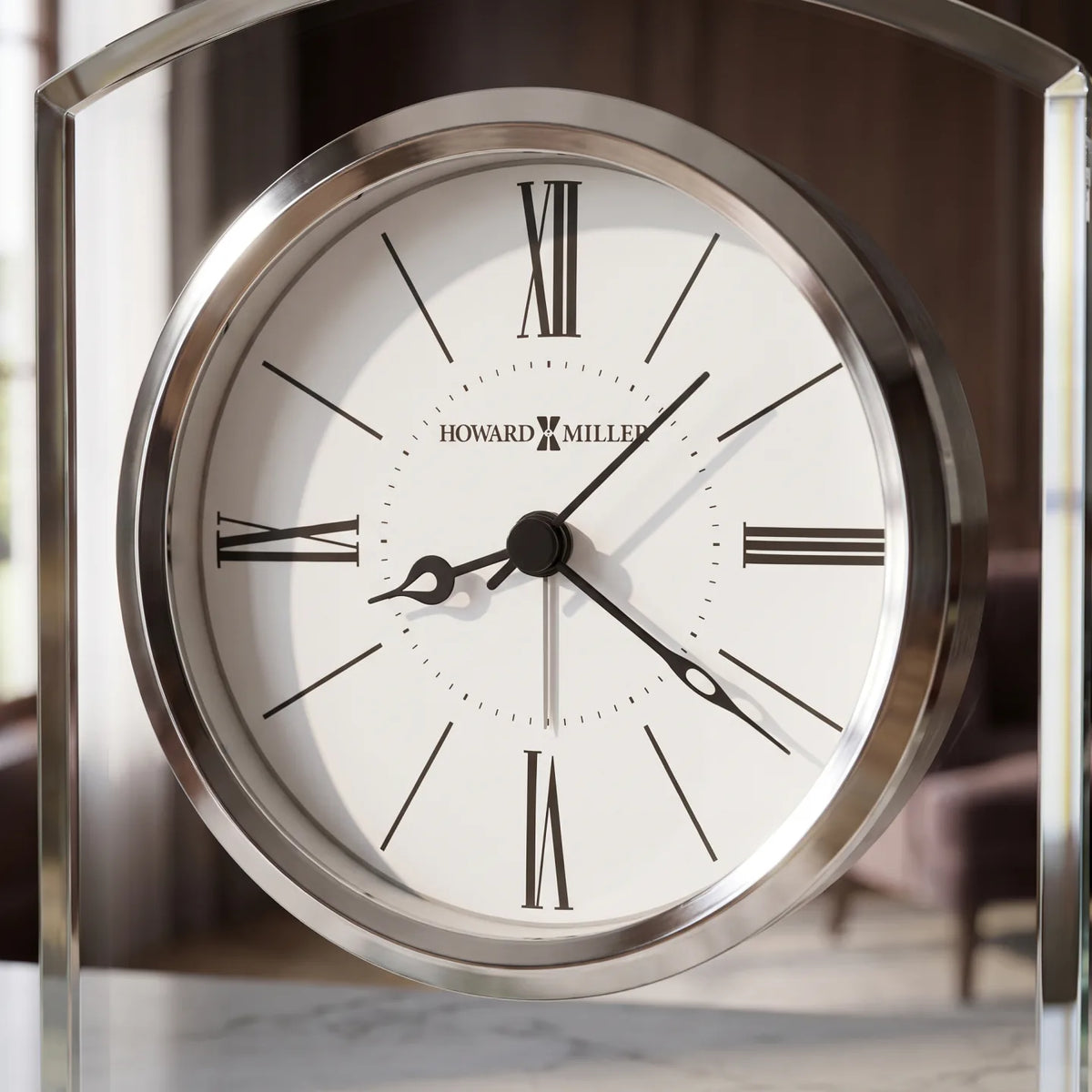 Howard Miller Corsica Tabletop Clock, close-up of the dial and finish detail