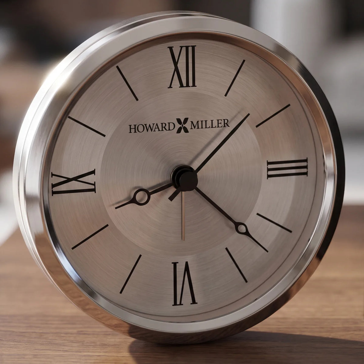 Howard Miller Donovan Tabletop Clock, close-up of the dial and finish detail