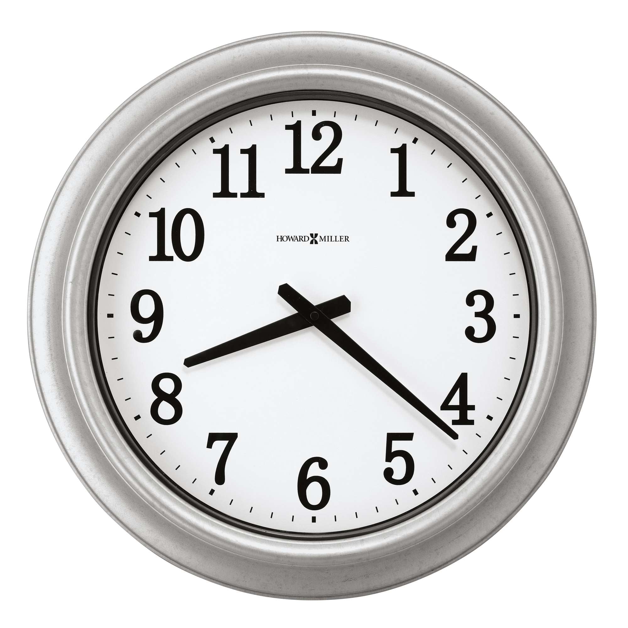 Wall clock with black numbers and hands on a white background.