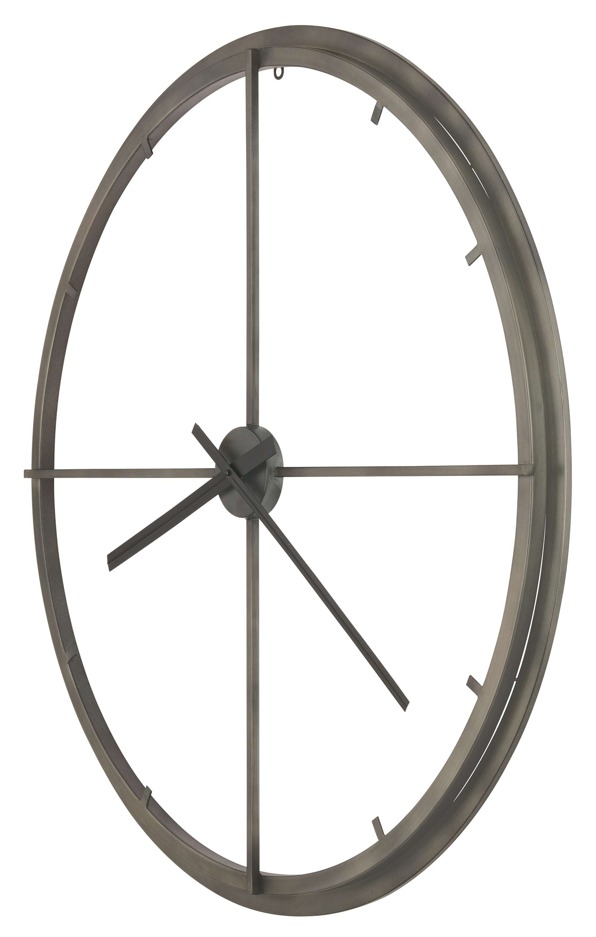 Large oval wall clock with minimalistic design and exposed clock hands