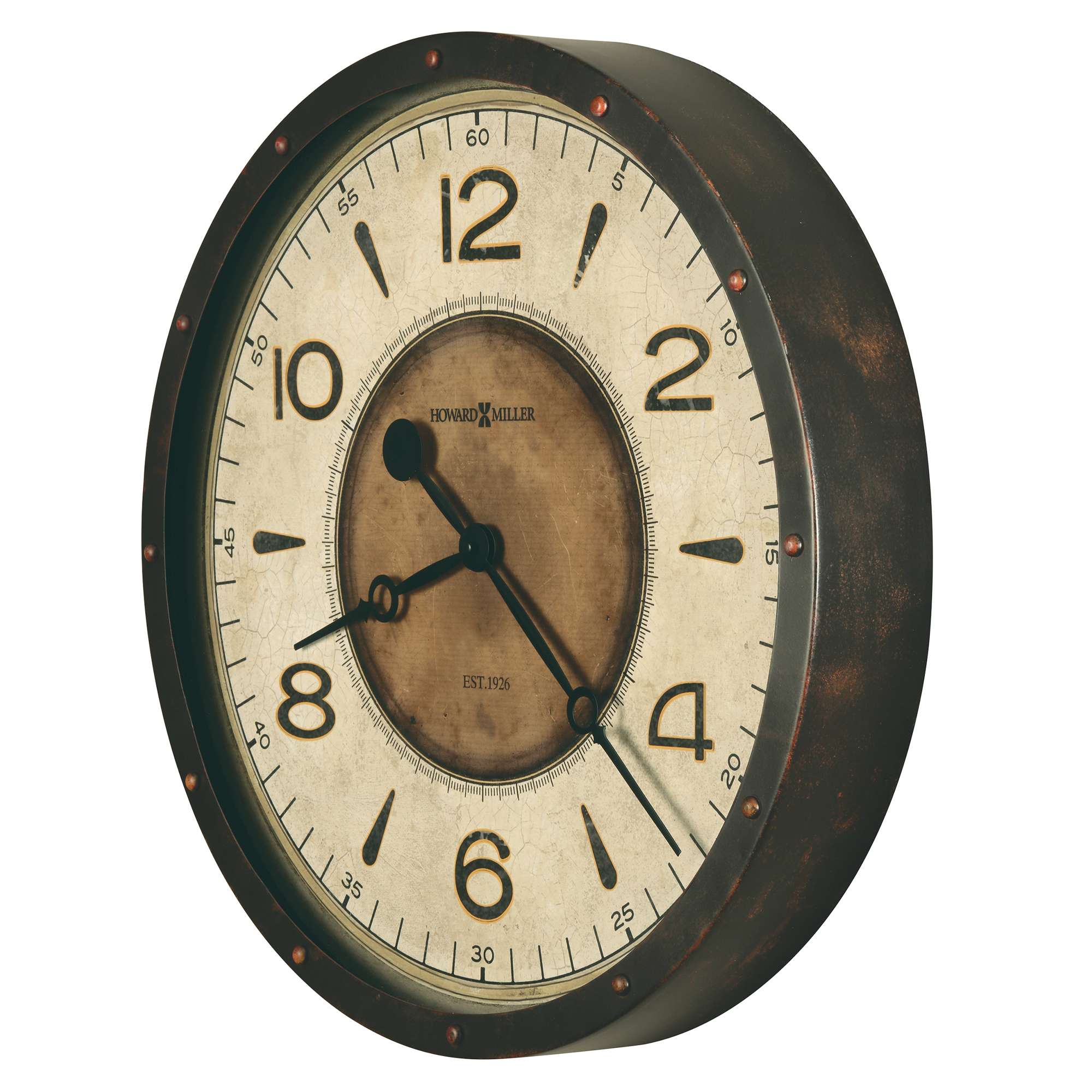 Vintage round wall clock with black frame and cream face
