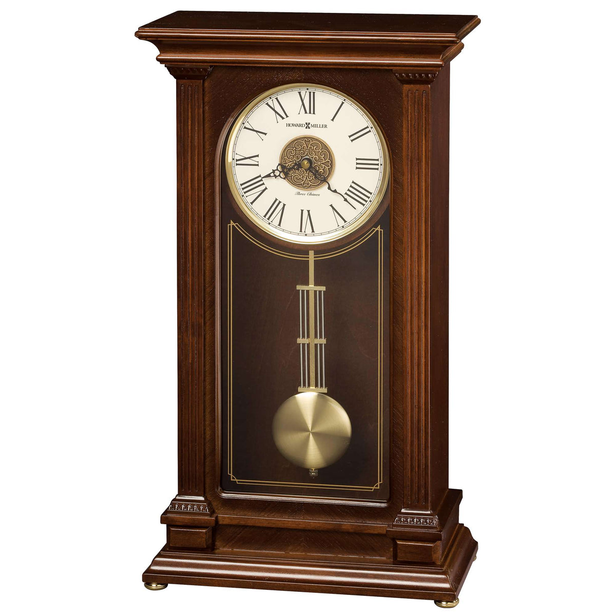 Classic wooden pendulum clock with Roman numerals