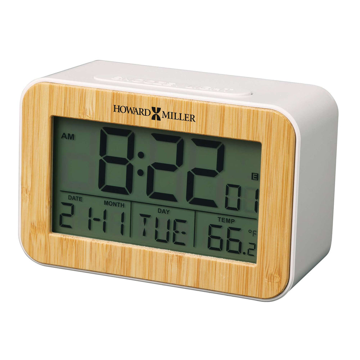 Howard Miller Bamboo Box Alarm Clock, 4-inch, product packshot on a white background