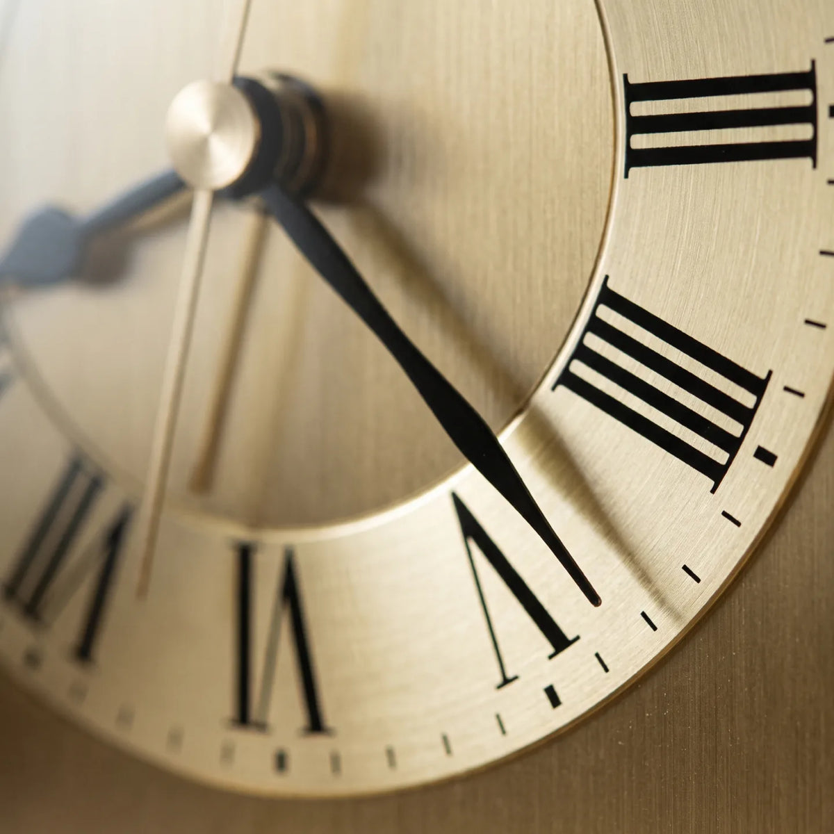 Howard Miller Audra Tabletop Clock, macro close-up of the hands and dial