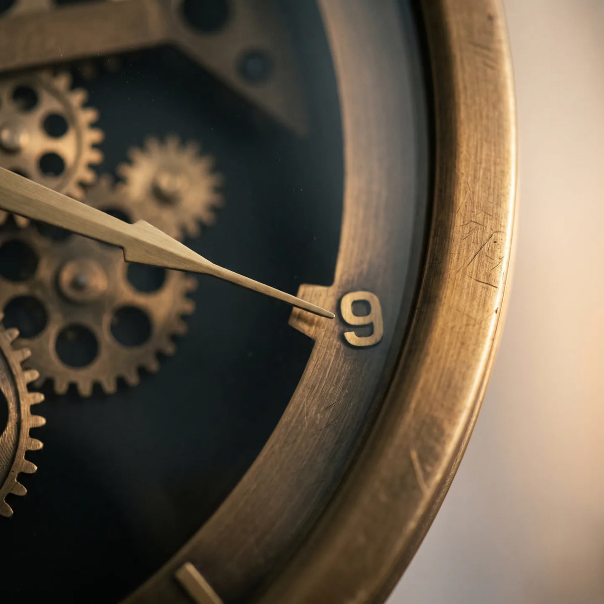 Howard Miller Caspian II Tripod Grandfather Clock, macro close-up of the hands and dial