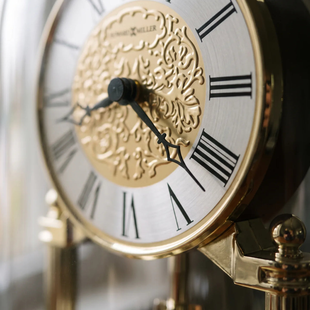 Howard Miller Christina Tabletop Clock, macro close-up of the hands and dial