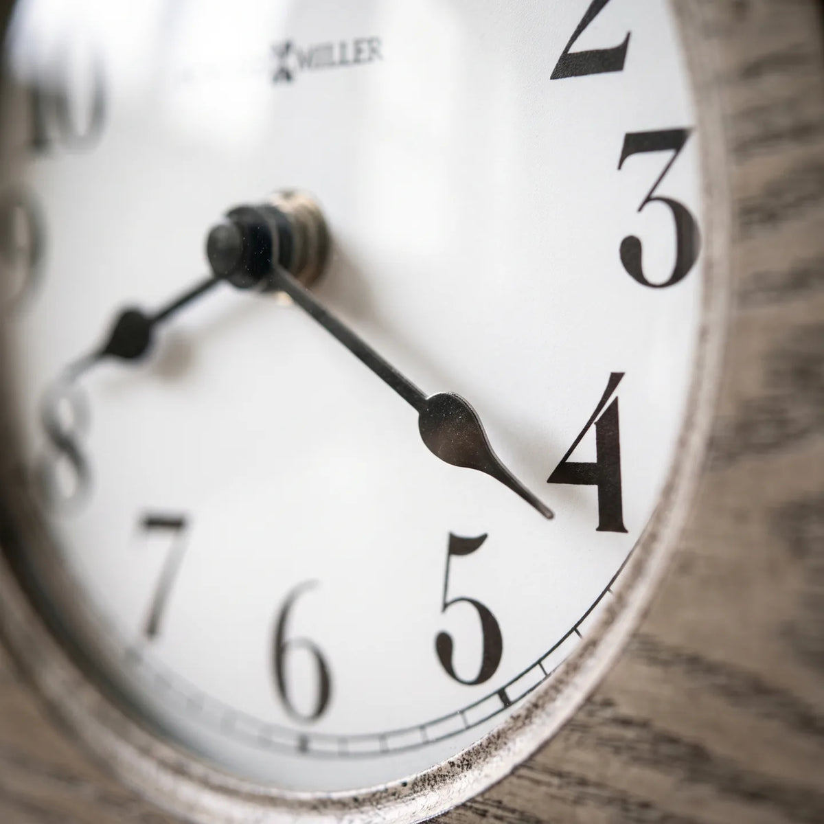 Howard Miller Emma Mantel Clock, macro close-up of the hands and dial