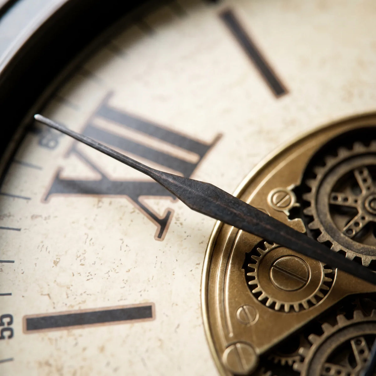 Howard Miller Hansel Wall Clock, macro close-up of the hands and dial
