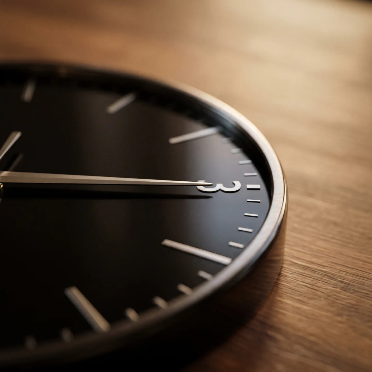 Howard Miller Hudson Wall Clock, macro close-up of the hands and dial