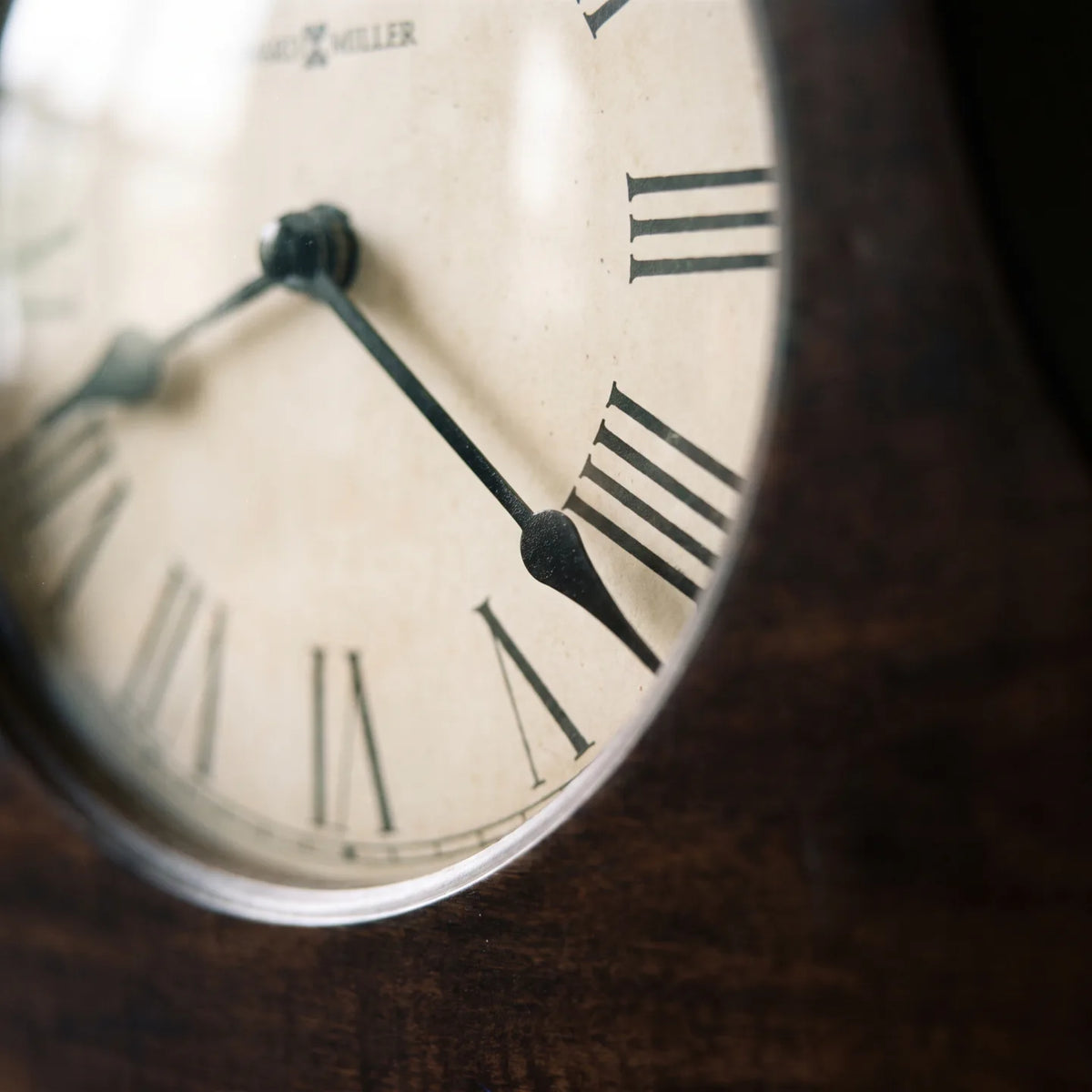 Howard Miller Humphrey Mantel Clock, macro close-up of the hands and dial
