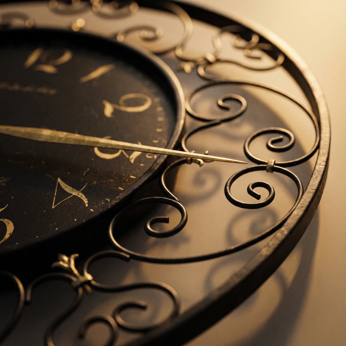 Howard Miller Joline Wall Clock, macro close-up of the hands and dial