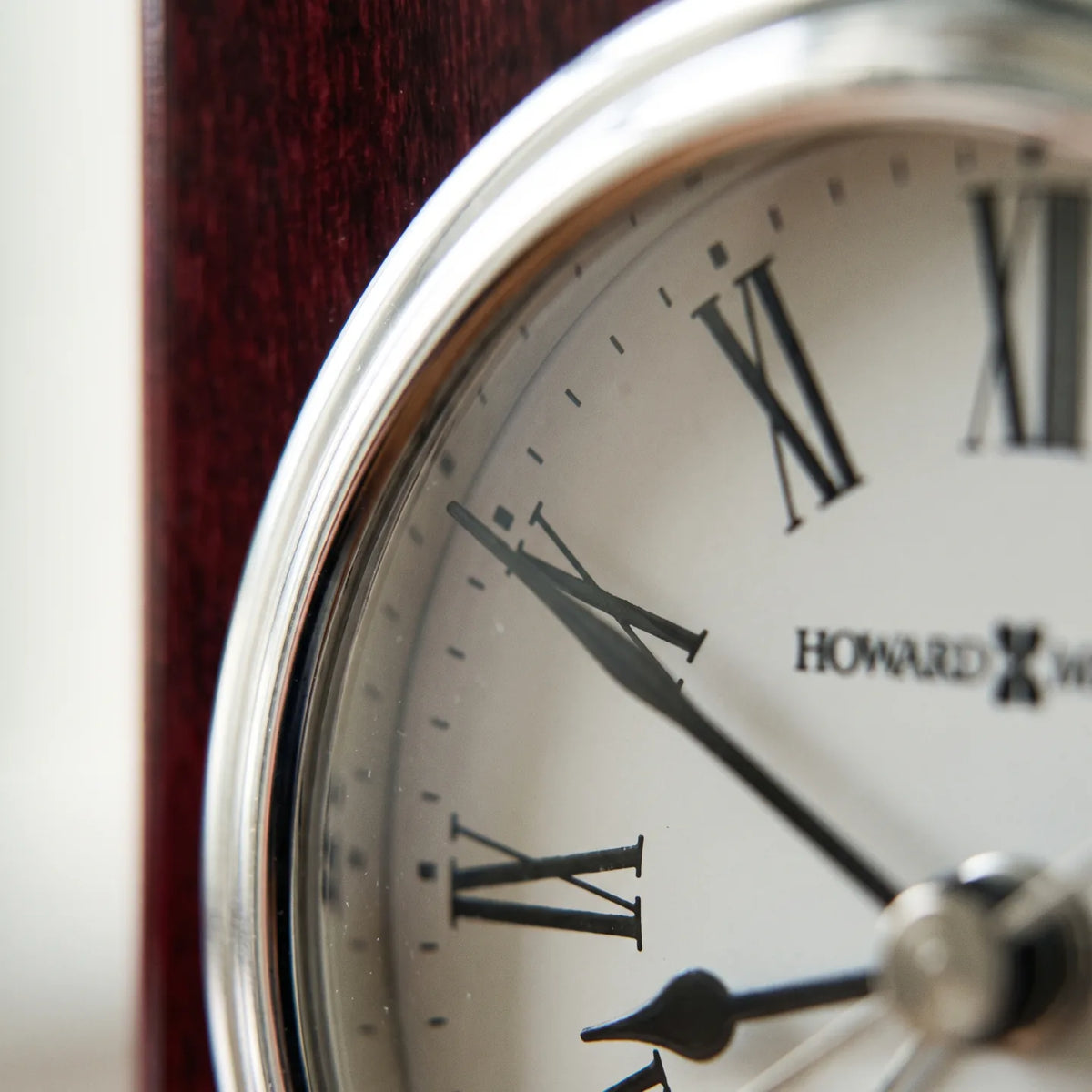 Howard Miller Kentwood Tabletop Clock, macro close-up of the hands and dial