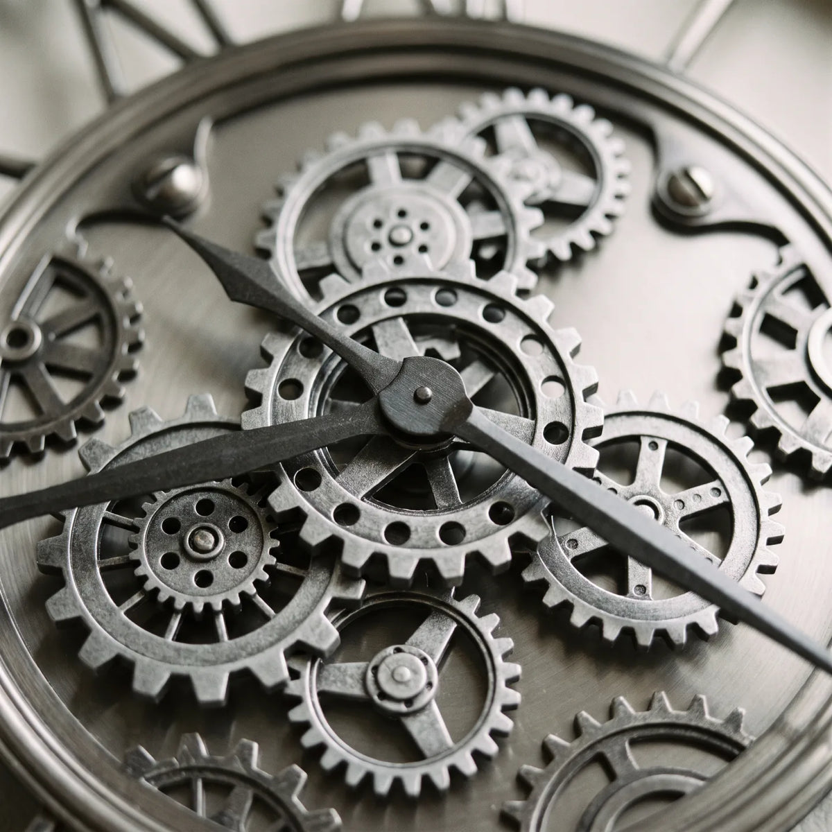 Howard Miller Rafe Wall Clock, macro close-up of the hands and dial