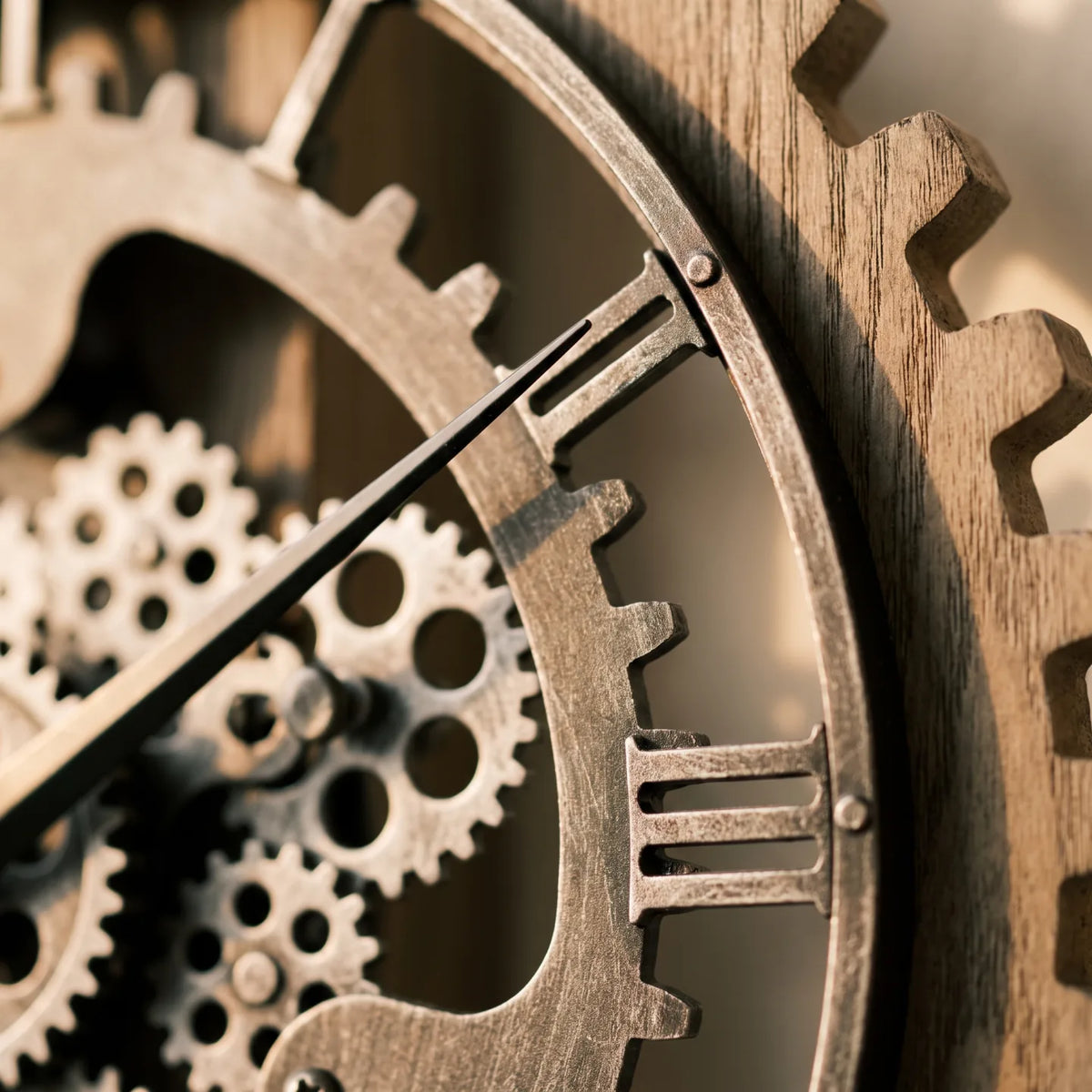 Howard Miller Riella Grandfather Clock, macro close-up of the hands and dial