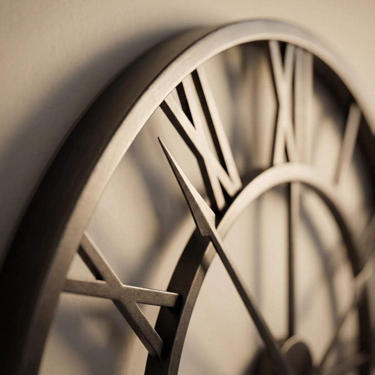 Howard Miller Stockton Wall Clock, macro close-up of the hands and dial