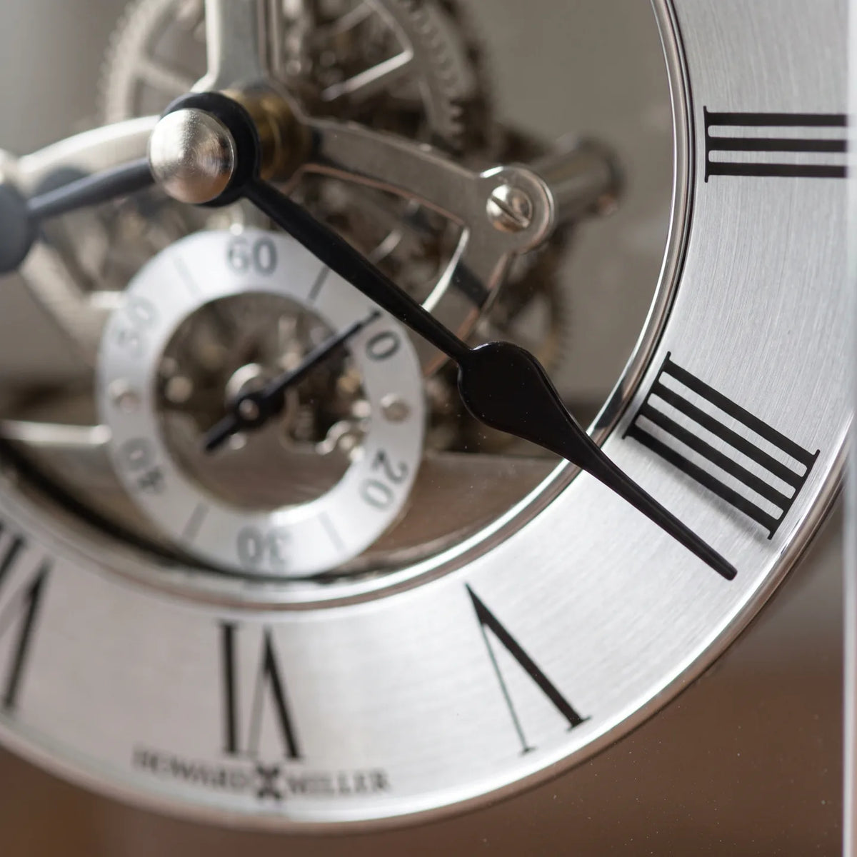 Howard Miller Templeton Tabletop Clock, macro close-up of the hands and dial