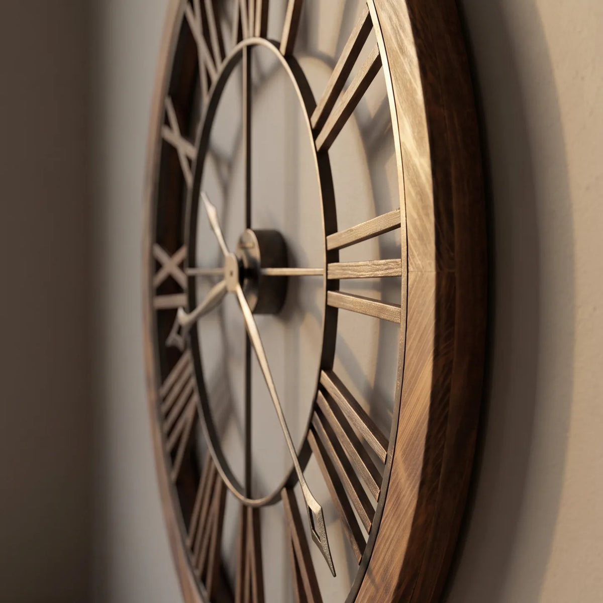 Howard Miller Thatcher Wall Clock, macro close-up of the hands and dial