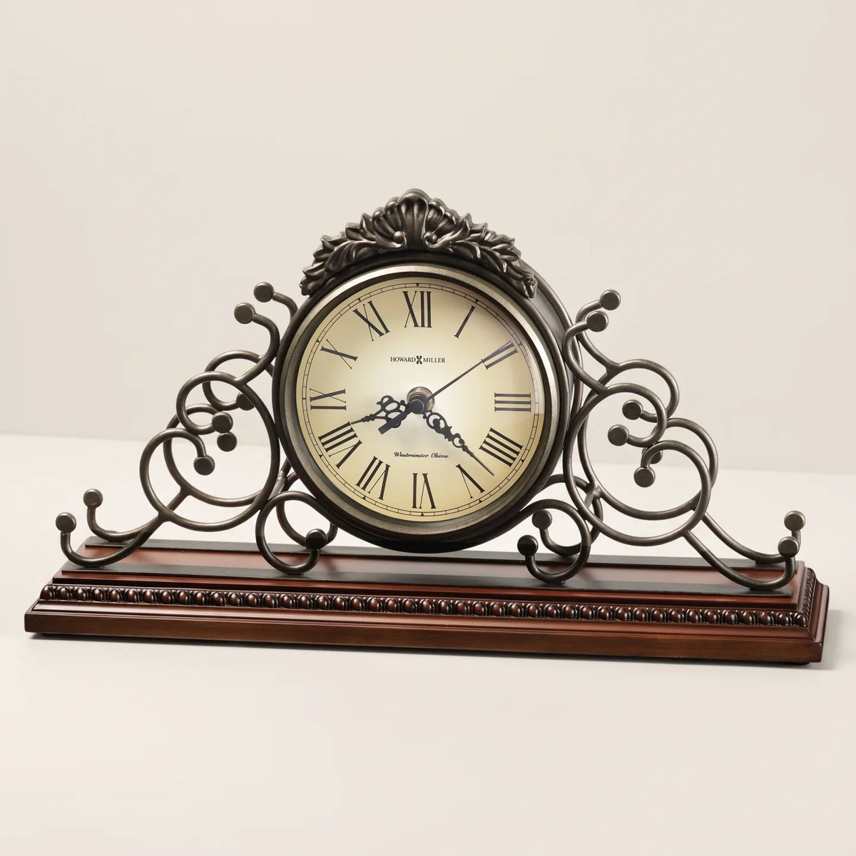 Howard Miller Adelaide Mantel Clock, 16-inch, front view on a plain white background